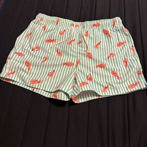 Striped Lobster Print Swim Shorts